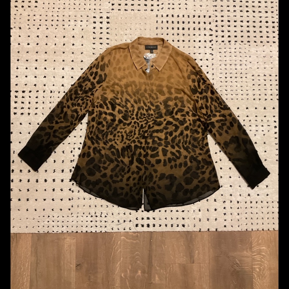 Lane Bryant brown, black cheetah, print sheer blouse, 14/16, NWT!